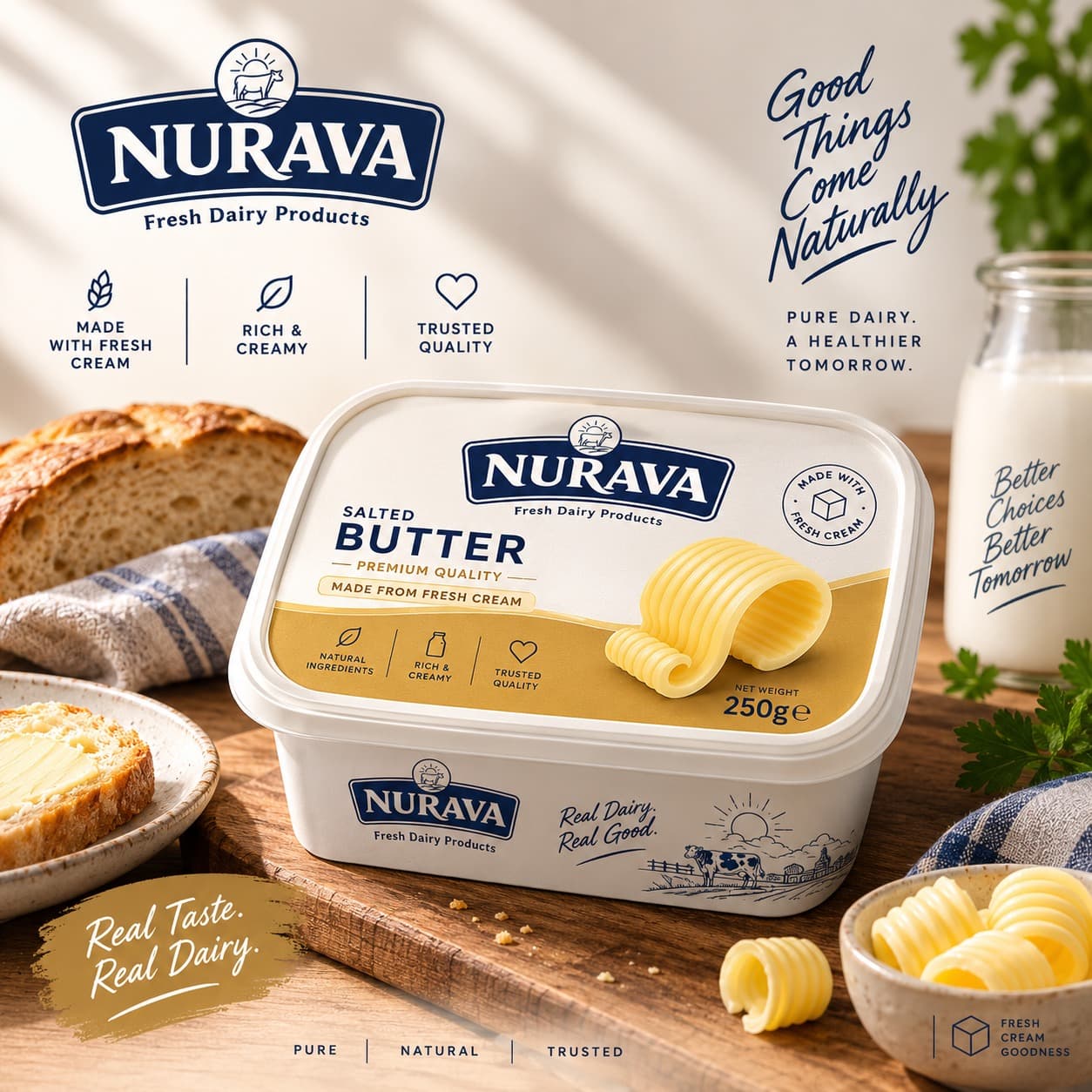 Nurava Salted Butter — premium quality dairy from fresh cream.